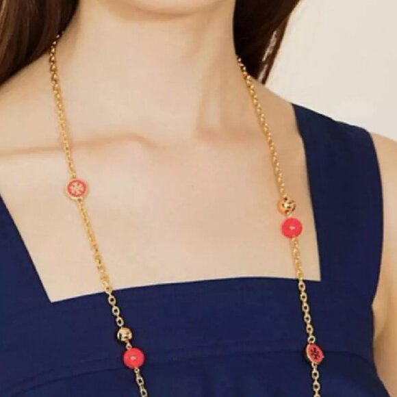 Tory Burch Lacquered Logo Convertible Rosary Necklace 36 in in Ivory NEW - Picture 11 of 11